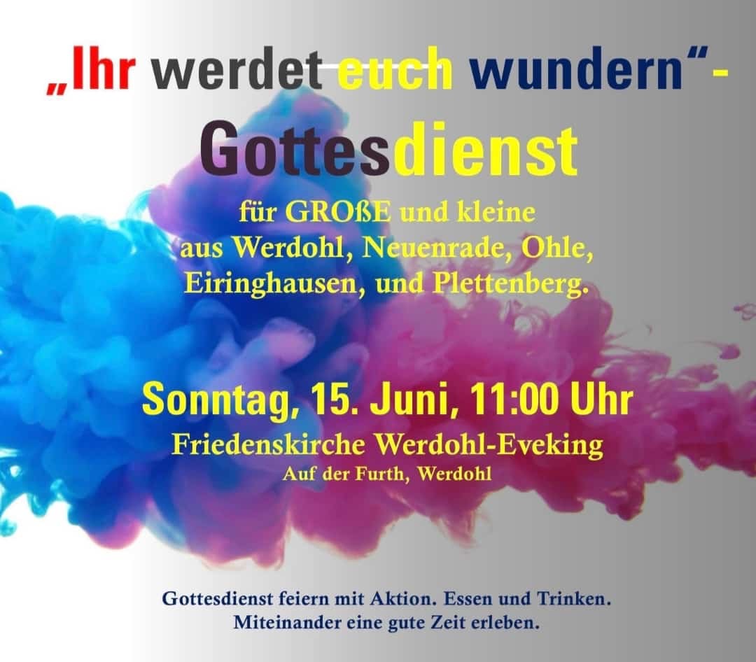 Kirche unter freiem Himmel - Gottesdienst zu Christi Himmelfahrt 29.5.25 10:30 Uhr Kirchplatz 2. Bei Regenwetter in der Christuskirche. Im Anschluss Mitbring-Buffet. Wie im Himmel so auf Erden.